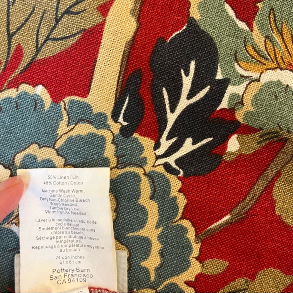 Pottery Barn Pillow Covers Floral Red Bird - Picture 6 of 8